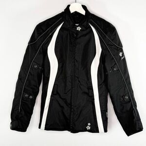 Frank Thomas Lady Rider Padded Motorcycle Canvas Jacket Full Zip Belt Loops Blac